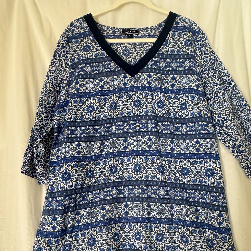 Lands End Blue and White Paisley Tunic Dress